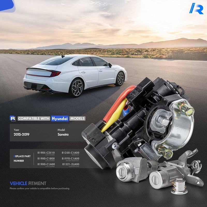 RHAOCZIYAUTO 81905-C2510 Ignition Lock Switch Assembly with 2 Door Lock & Glovebox Lock & Keys Fit for Hyundai Sonata 2015-2019, Ignition Lock Cylinder with Housing Replace# 81970-C1A00 81900-C1A00 81900-C1B00 - Image 2